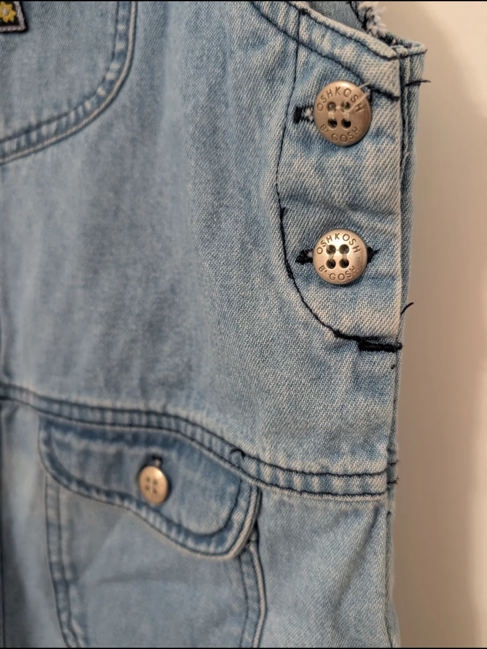 Vintage OshKosh B'gosh Denim Jumper Dress Girls 6 Blue Jean Pockets 90s